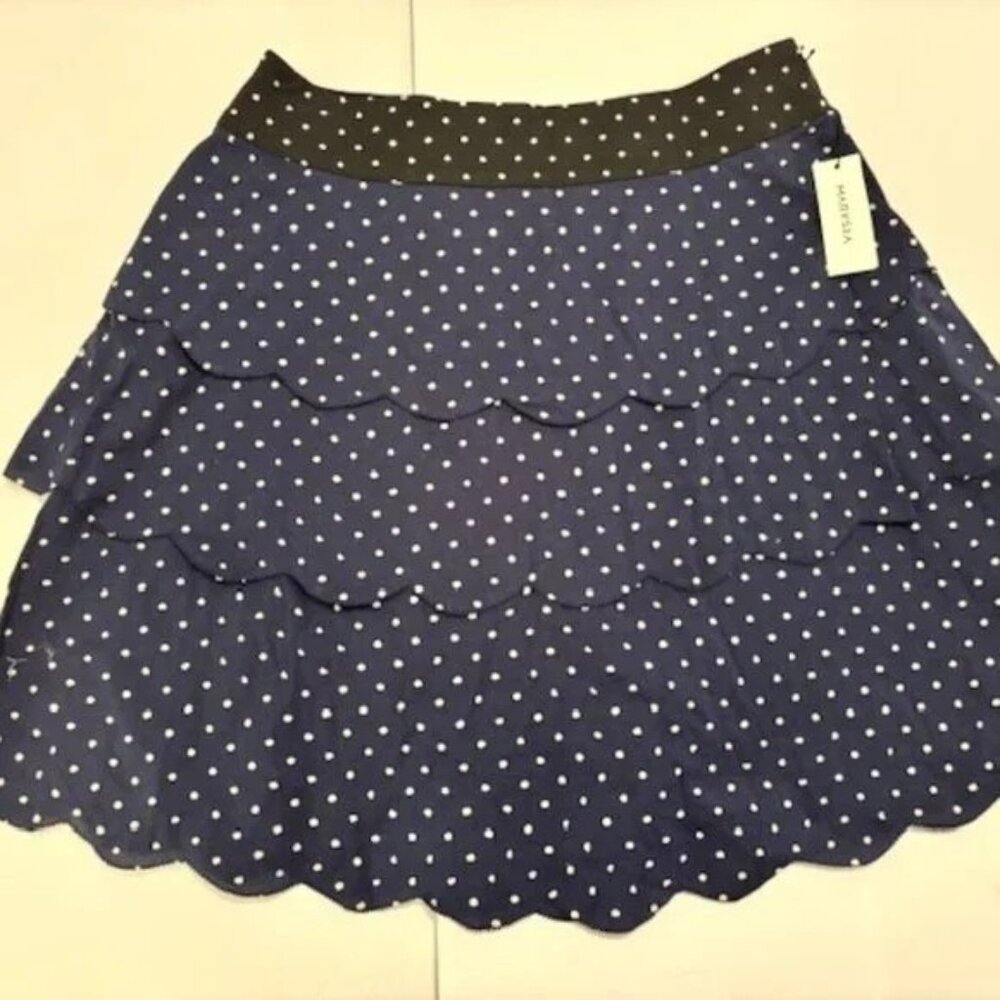 Marysia Resort NWT Blue Polka dot Y2K Tiered Scallop Hem Skirt Large
